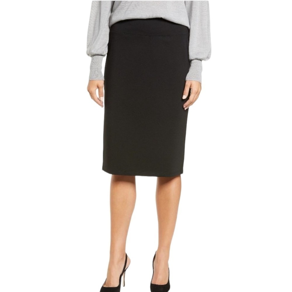 Halogen Black Ponte Knit Pencil Skirt Knee Length Sz S